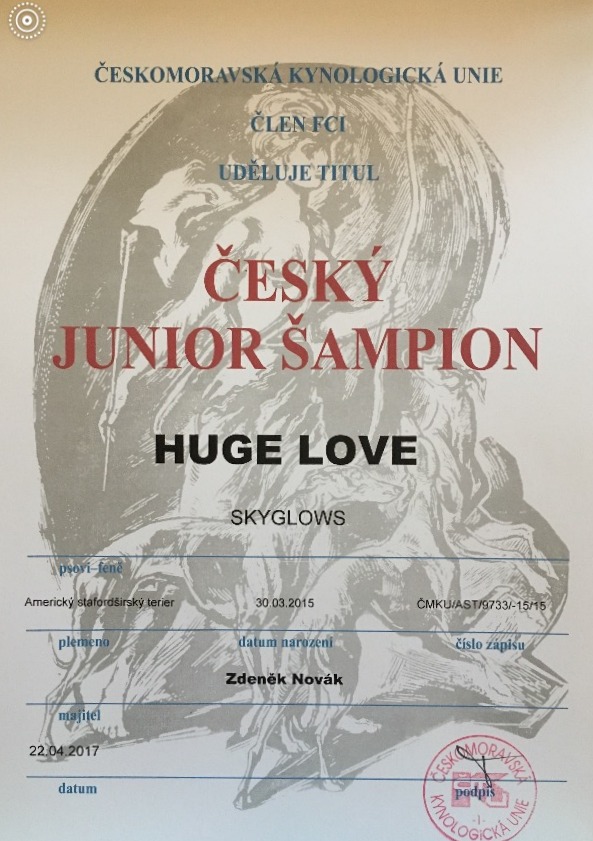 Český junior šampion - Skyglowes HUGE LOVE